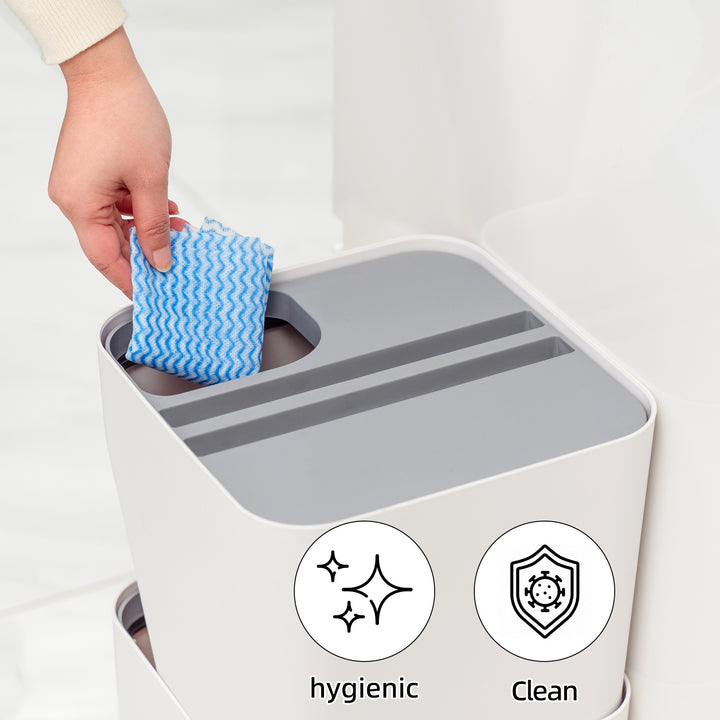 2 Pcs 12L+18L Stackable Plastic Kitchen Trash Bin Household Classification Storage Box