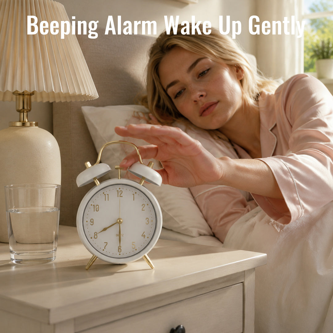 Clevinger Classic White &amp; Gold Twin Bell Alarm Clock | 16cm