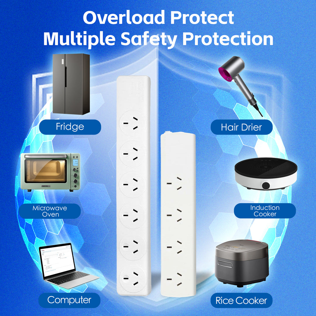 6 Outlet Power Board With Overload Protection 1M Lead Cable