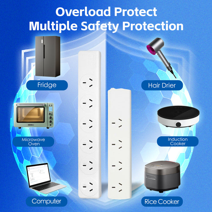6 Outlet Power Board With Overload Protection 1M Lead Cable