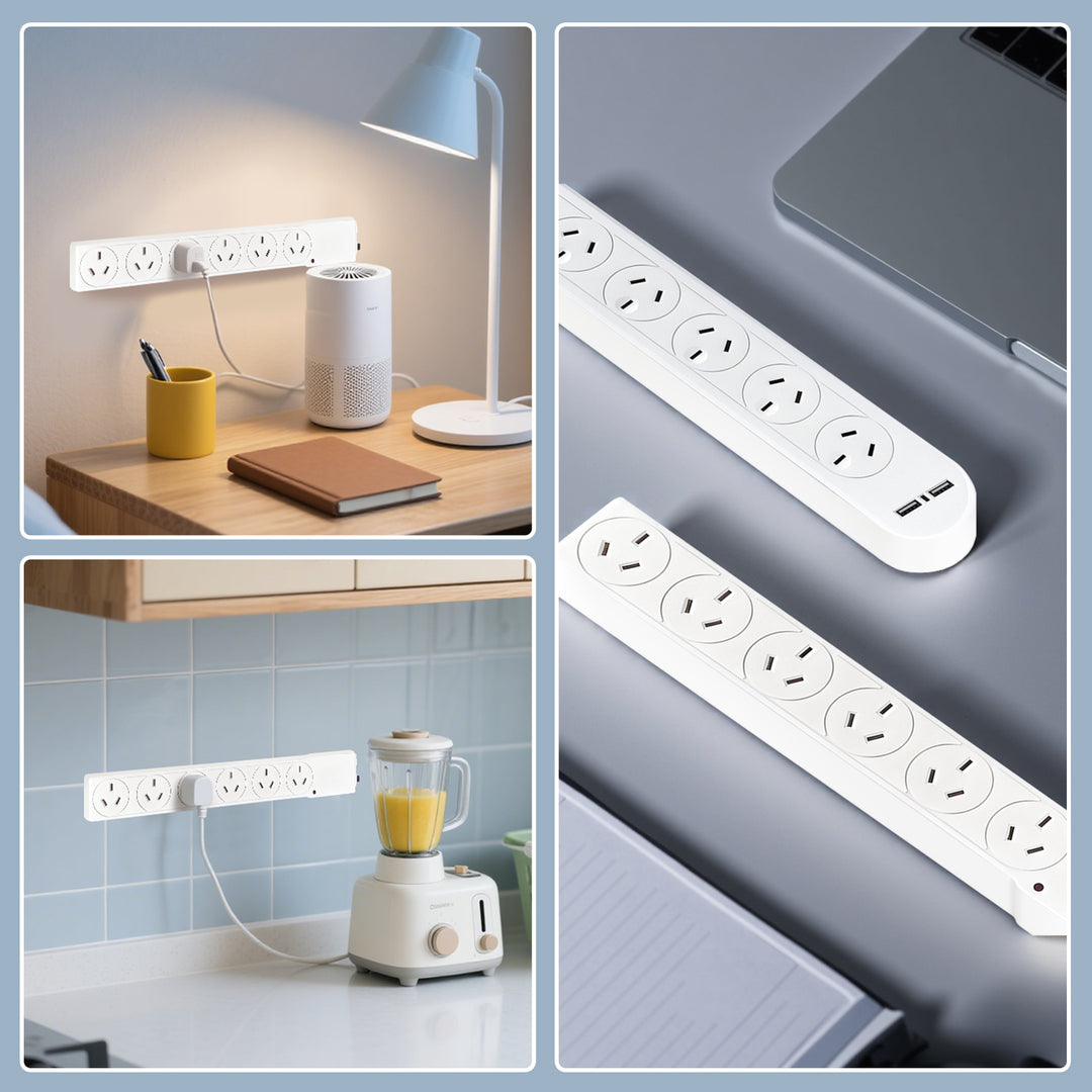 6 Outlet Powerboard With Surge Protection and Dual USB Charger 1M Lead Cable