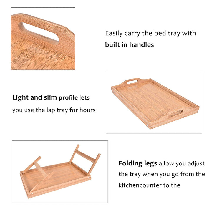 Living Today Homewares 2 x Bamboo Bed Table Breakfast/Snack Serving Tray TV Food Stand with Foldable Legs