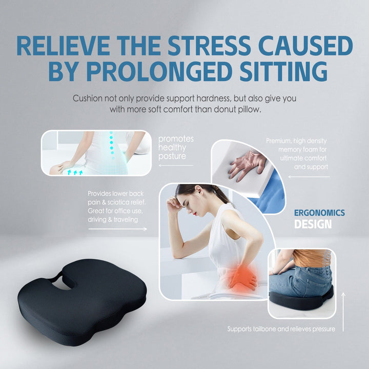 Living Today Pillows Memory Foam Car Office Seat Cushion with Black Cover