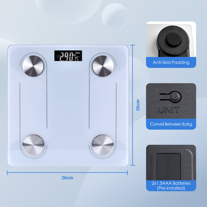 Clevinger Bluetooth Smart Digital Glass Bathroom Scale Max Capacity 180KG