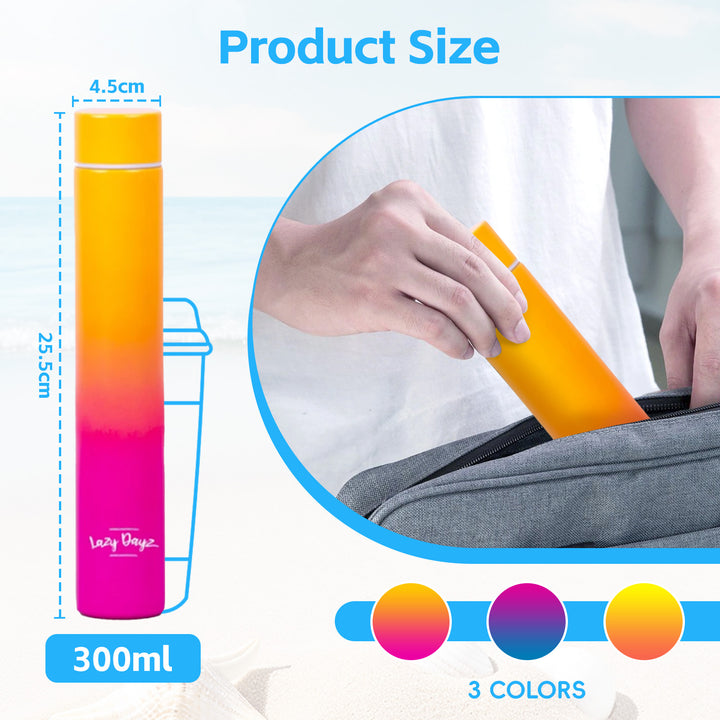 Lazy Dayz Slimline Drink Bottle 300ml - Orange Pink Ombre