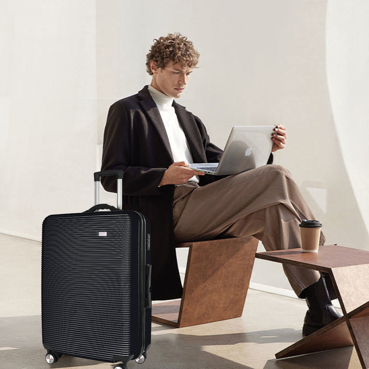 3-Piece Digital Luggage Set (20″/24″/28″) with Weighing Scale & USB Charging – Black