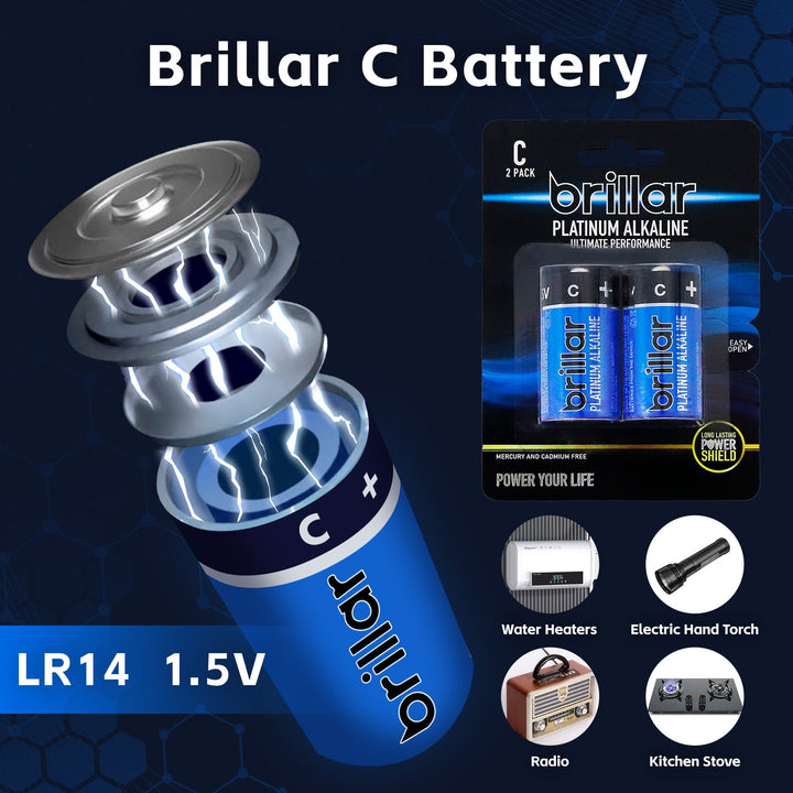2 Pcs Brillar C Platinum Alkaline Batteries