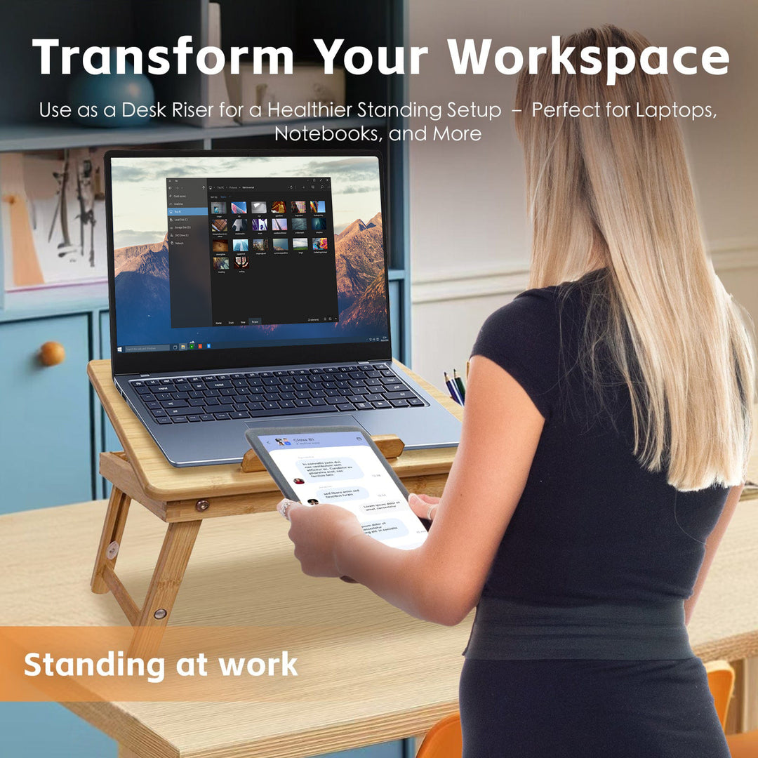 Foldable and Adjustable Bamboo Laptop Table, Bed Tray