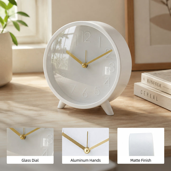 Clevinger White & Gold Tabletop Alarm Clock | 14.7cm
