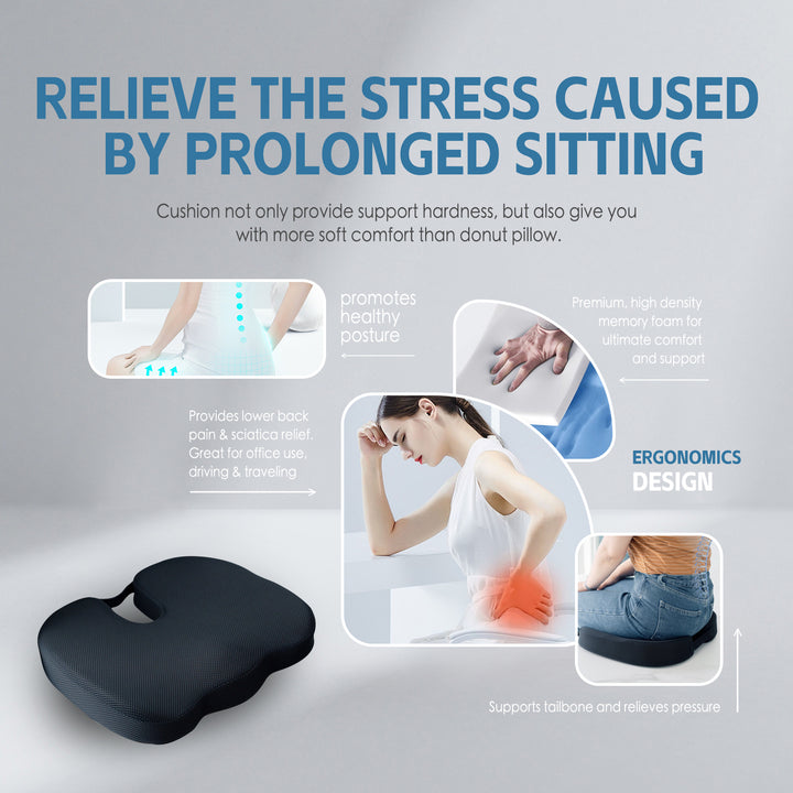 Memory Foam Lumbar Back Support Cushion Seat Set