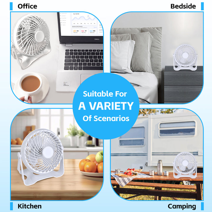 USB Powered Desk Fan – Portable 2-Speed Adjustable Angle Cooling Fan (White)
