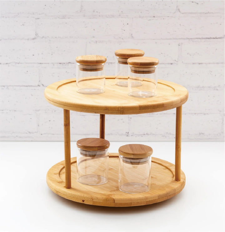 Bamboo Lazy Susan Turntable for Cabinet 2-Tier 360 Degree Rotating x2