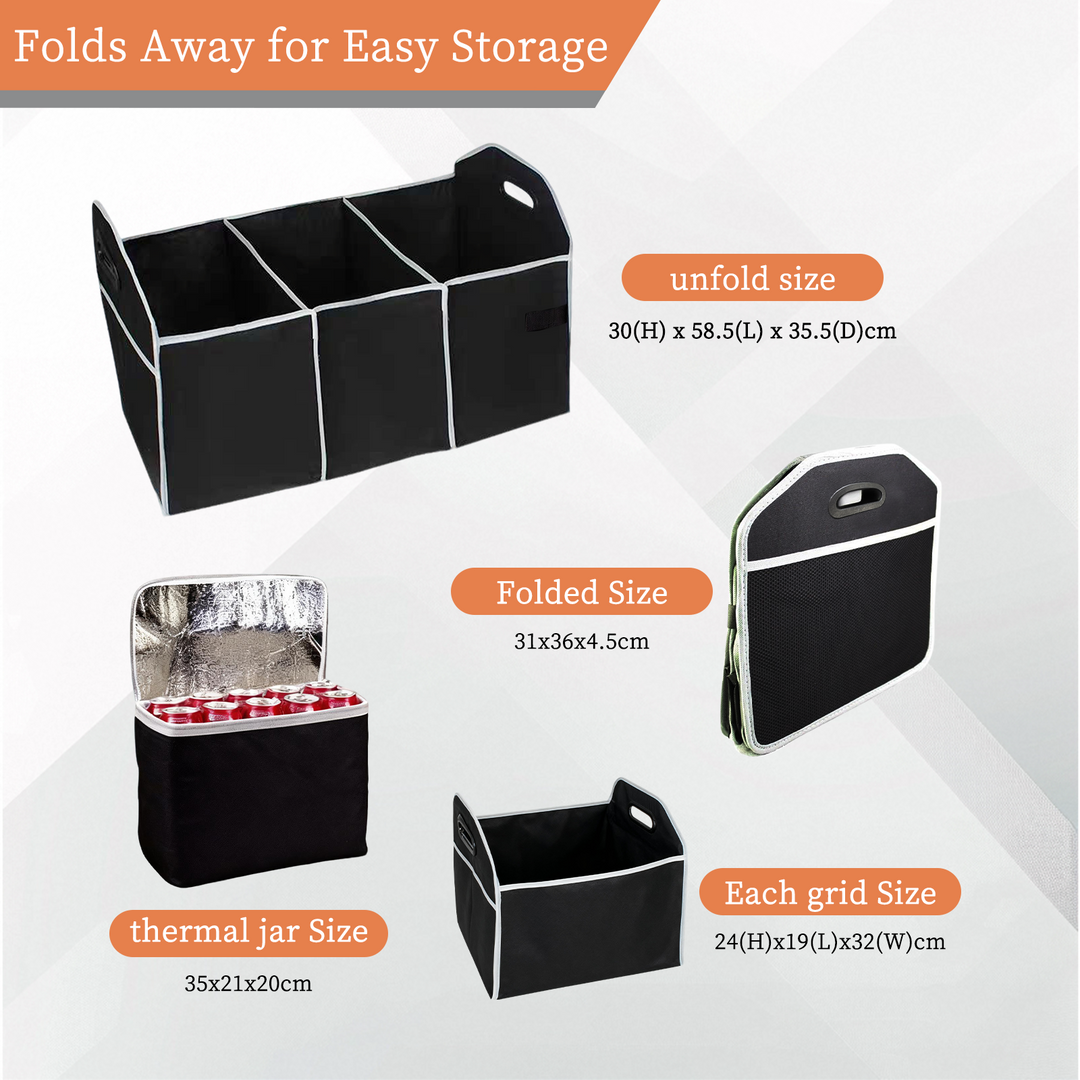 Collapsible Car Trunk Organiser with Cooler Bag