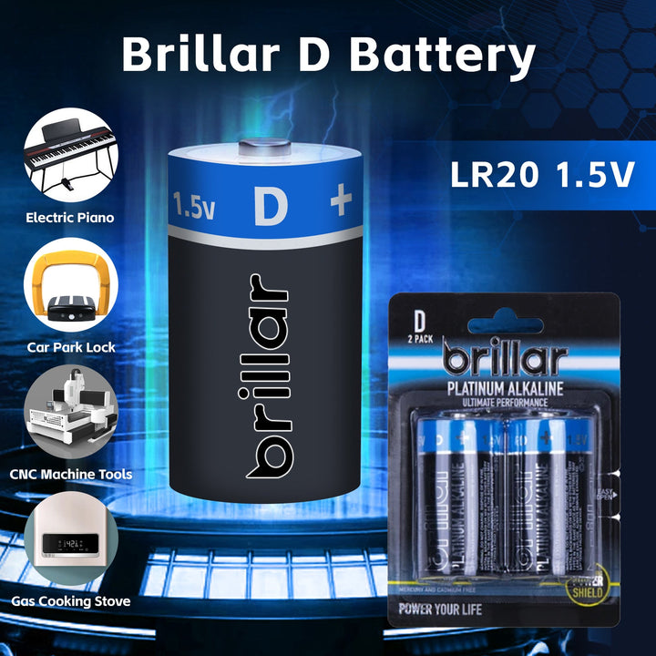 2 Pcs Brillar D Platinum Alkaline Batteries