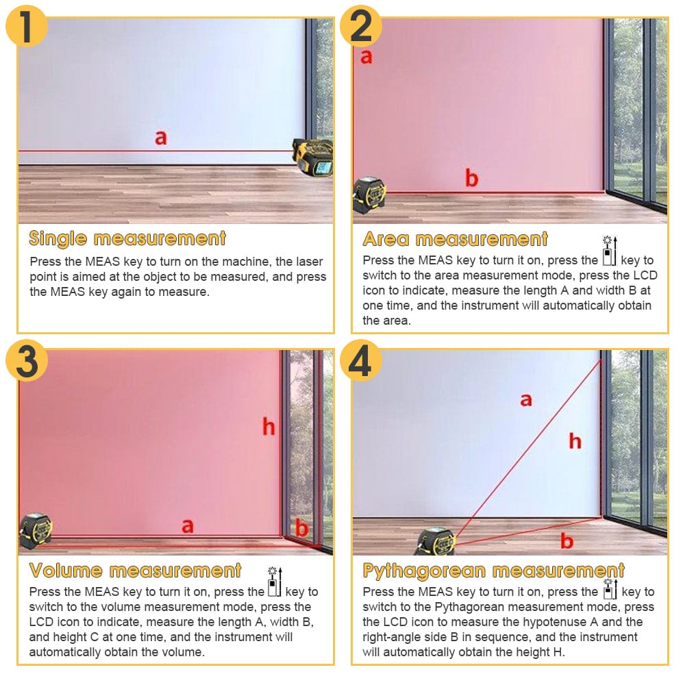 Living Today laser tape measure 60m Laser Measure, Cross-line Laser Level, 5m Tape Measure Yellow