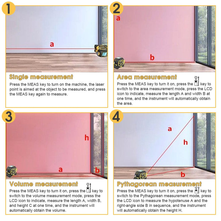 Living Today laser tape measure 60m Laser Measure, Cross-line Laser Level, 5m Tape Measure Yellow