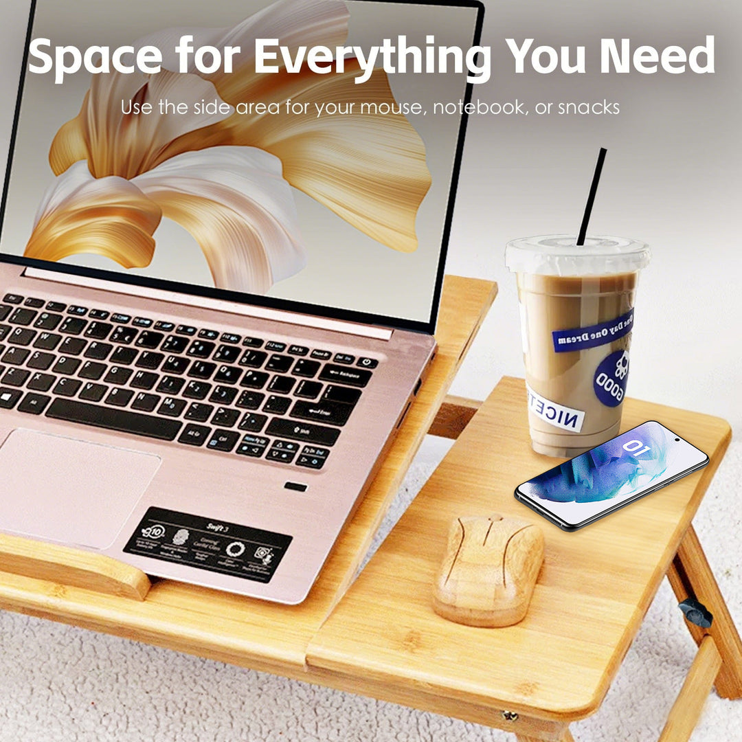 Foldable and Adjustable Bamboo Laptop Table, Bed Tray