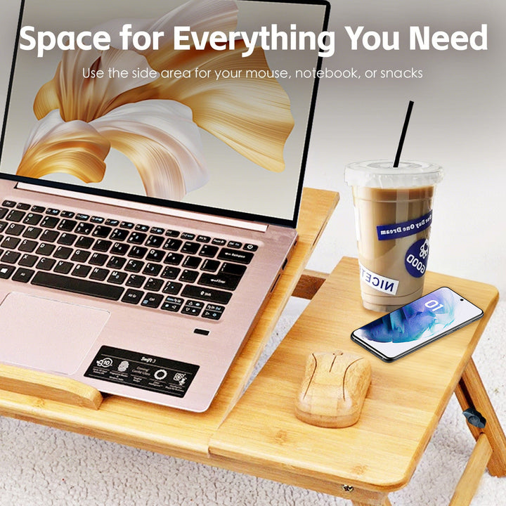 Foldable and Adjustable Bamboo Laptop Table, Bed Tray