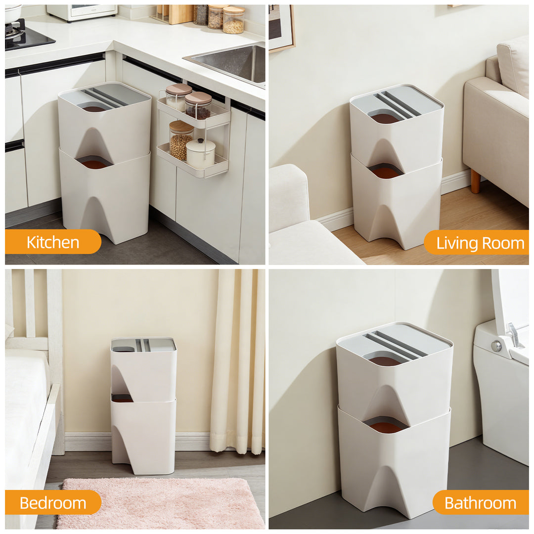 2 Pcs 12L+18L Stackable Plastic Kitchen Trash Bin Household Classification Storage Box