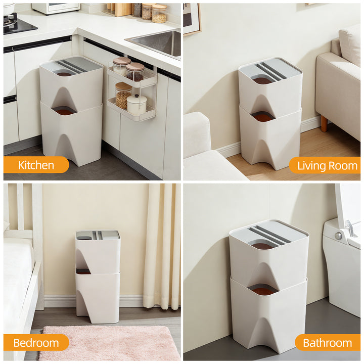 2 Pcs 12L+18L Stackable Plastic Kitchen Trash Bin Household Classification Storage Box