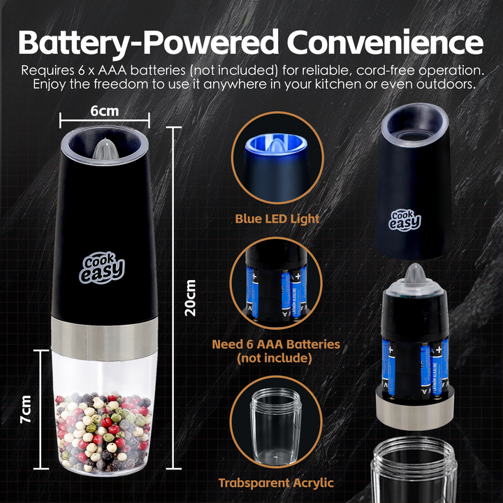 2 Pcs Gravity Sensor Electric Salt and Pepper Spice Grinder