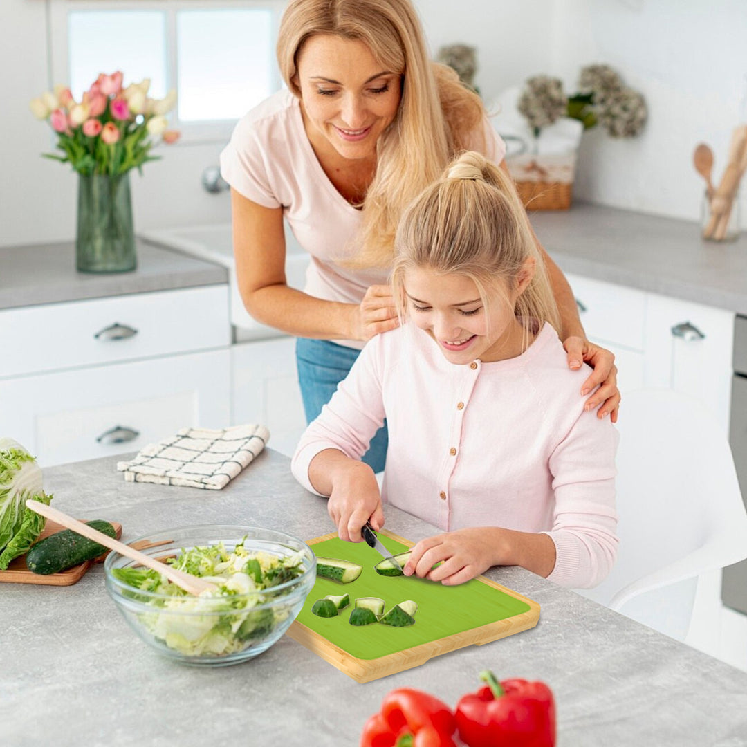 Bamboo Chopping Board with 5 Pcs Color-Coded Flexible Cutting Mats