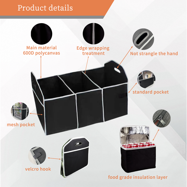Collapsible Car Trunk Organiser with Cooler Bag