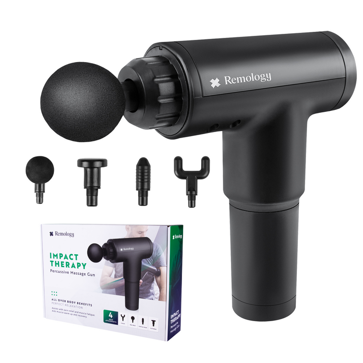 Remology Impact Therapy Percussive Massage Gun includes 4 Heads