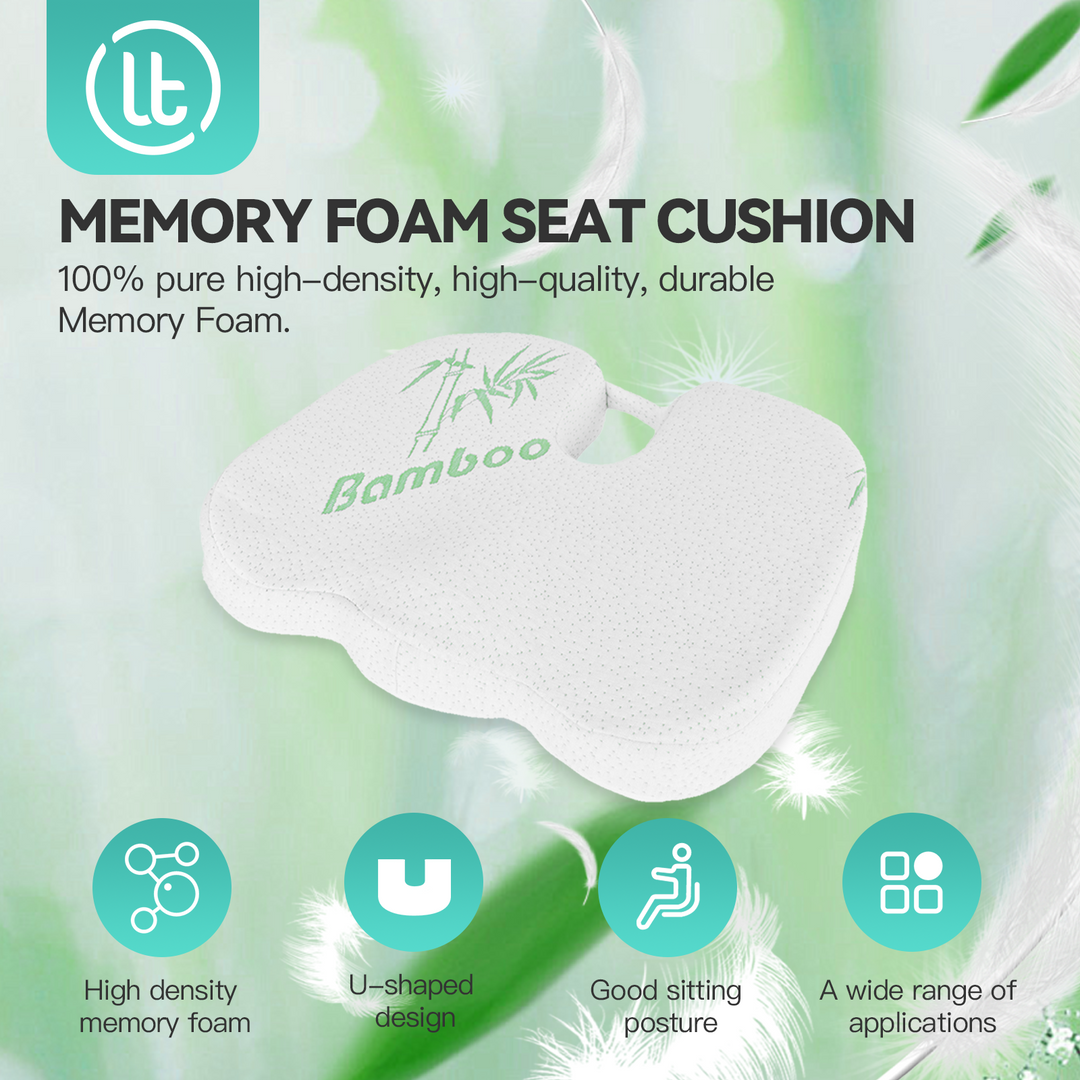 Memory Foam Seat Cushion with Bamboo Cover