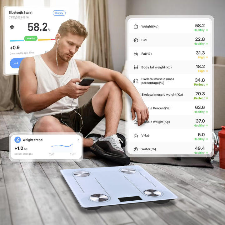 Clevinger Bluetooth Smart Digital Glass Bathroom Scale Max Capacity 180KG