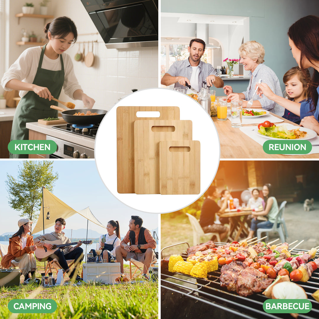 3 Pcs Bamboo Cheese Cutting & Serving Chopping Board Set