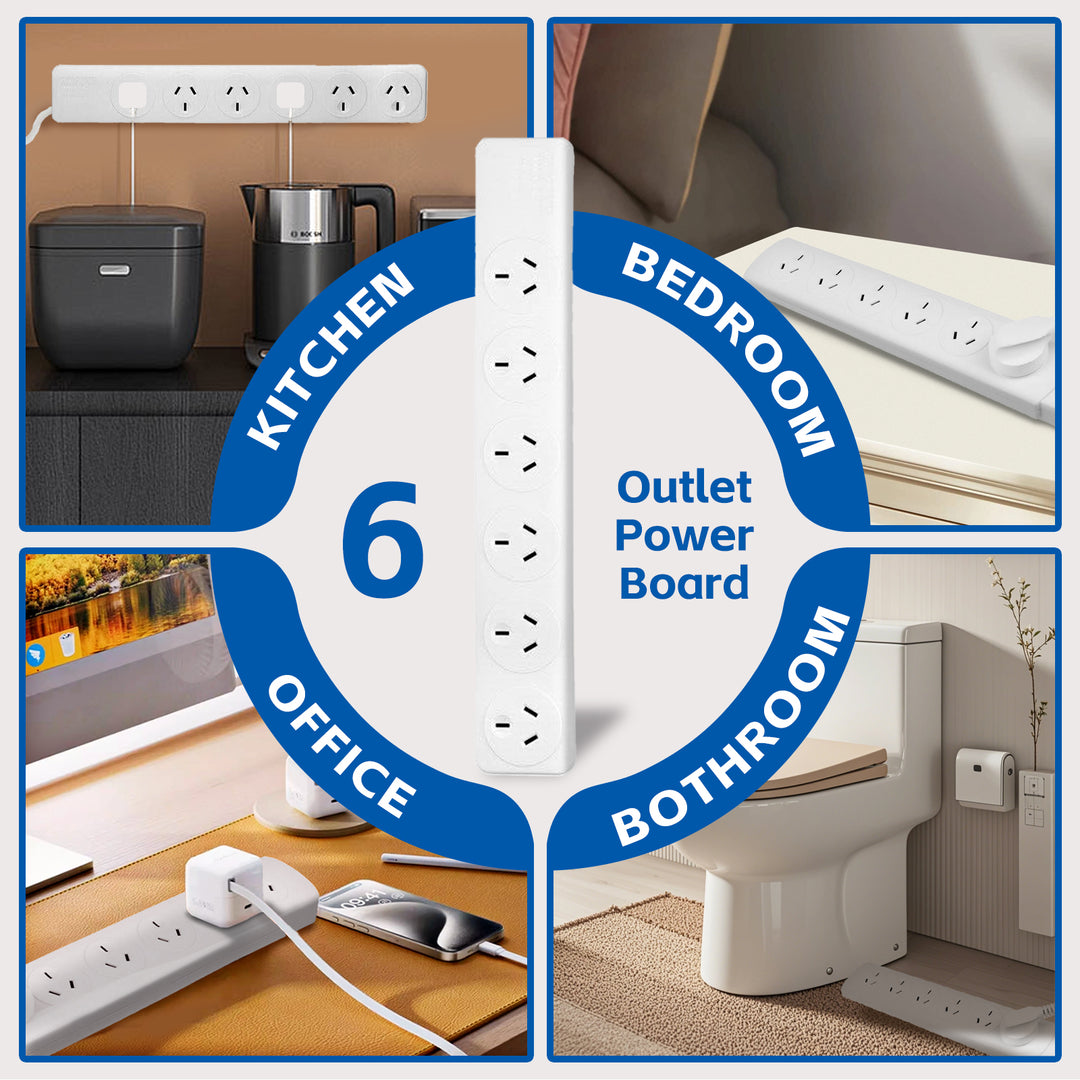 6 Outlet Power Board With Overload Protection 1M Lead Cable