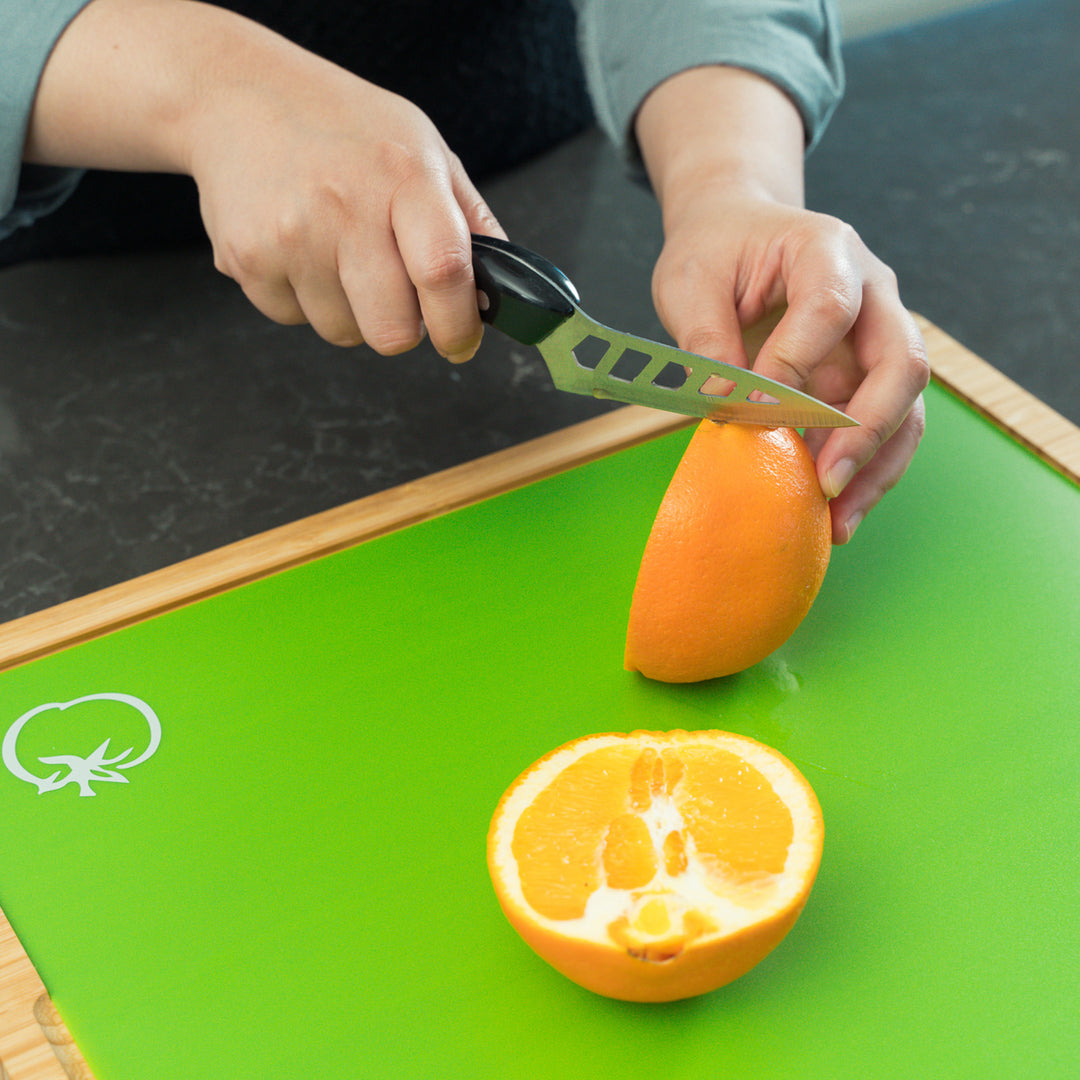 Bamboo Chopping Board with 5 Pcs Color-Coded Flexible Cutting Mats