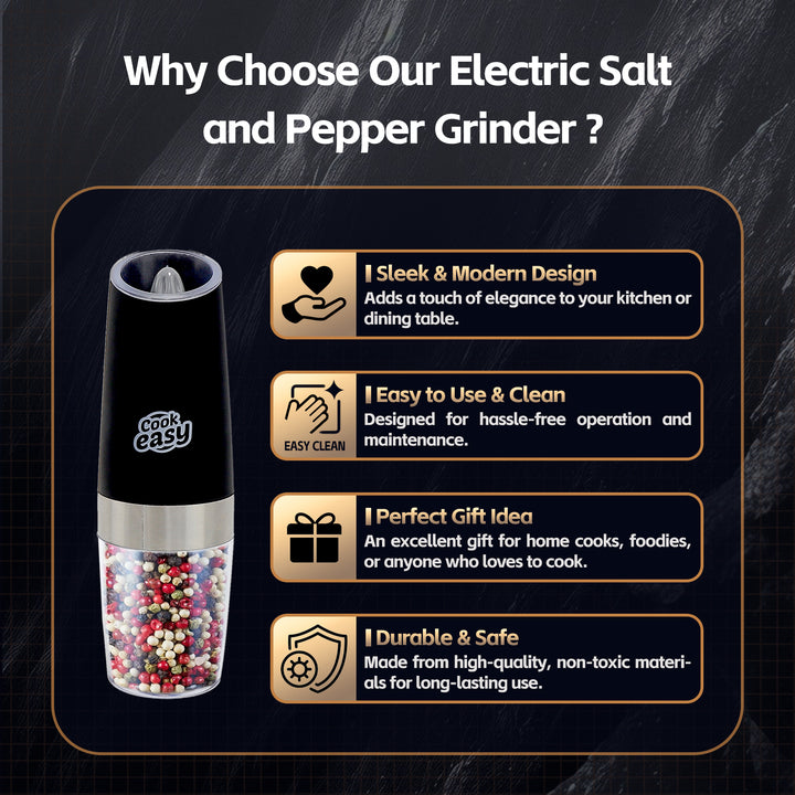 2 pk Gravity Sensor Electric Salt and Pepper Spice Grinder