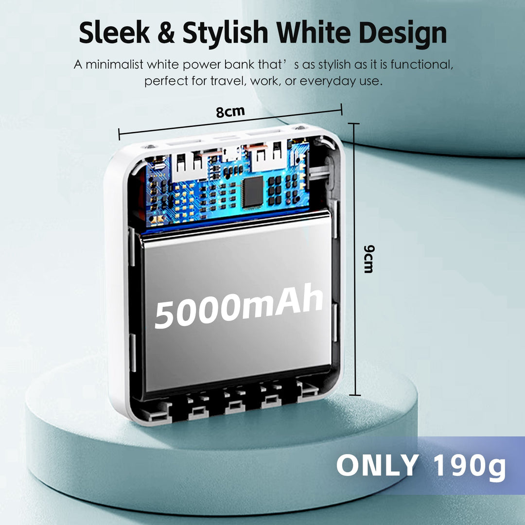 5000mAh Fast Charge Power Bank with 4 Built-in Cables and LED Lights
