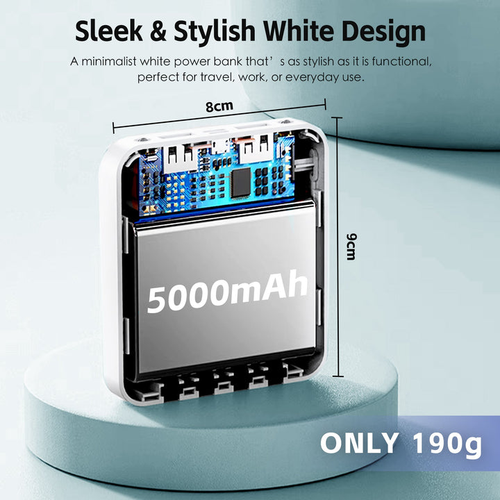 5000mAh Fast Charge Power Bank with 4 Built-in Cables and LED Lights
