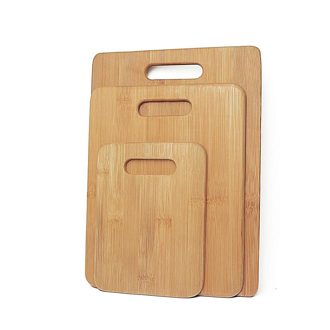 Living Today Kitchen 2 Pack Bamboo Wood Chopping Board 3-Set Cheese Cutting & Serving Light Wood Tone