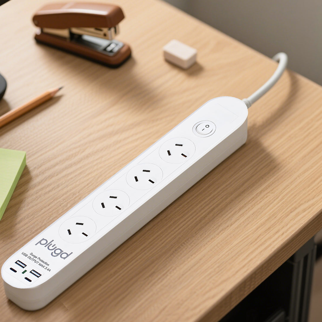 6 Outlet Powerboard With Surge Protection and Dual USB Charger 1M Lead Cable