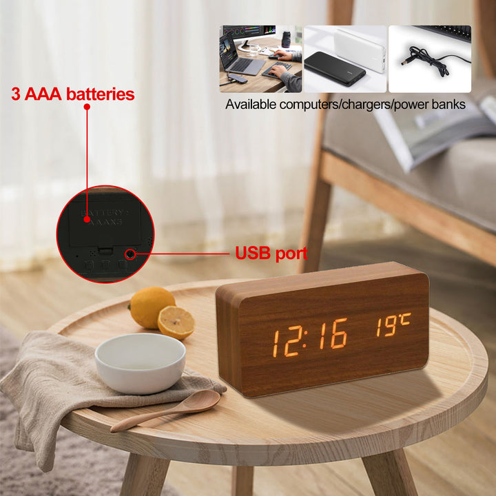 Sound Control Digital Alarm Clock & Thermometer