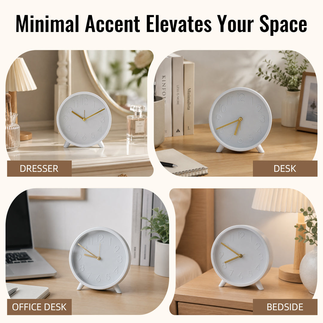 Clevinger White & Gold Tabletop Alarm Clock | 14.7cm