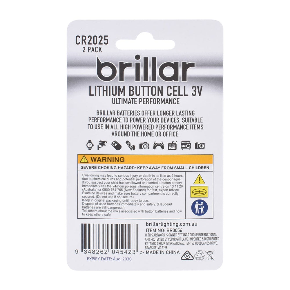 Brillar General Purpose Batteries Brillar CR2025 Lithium Button Cell 2pk