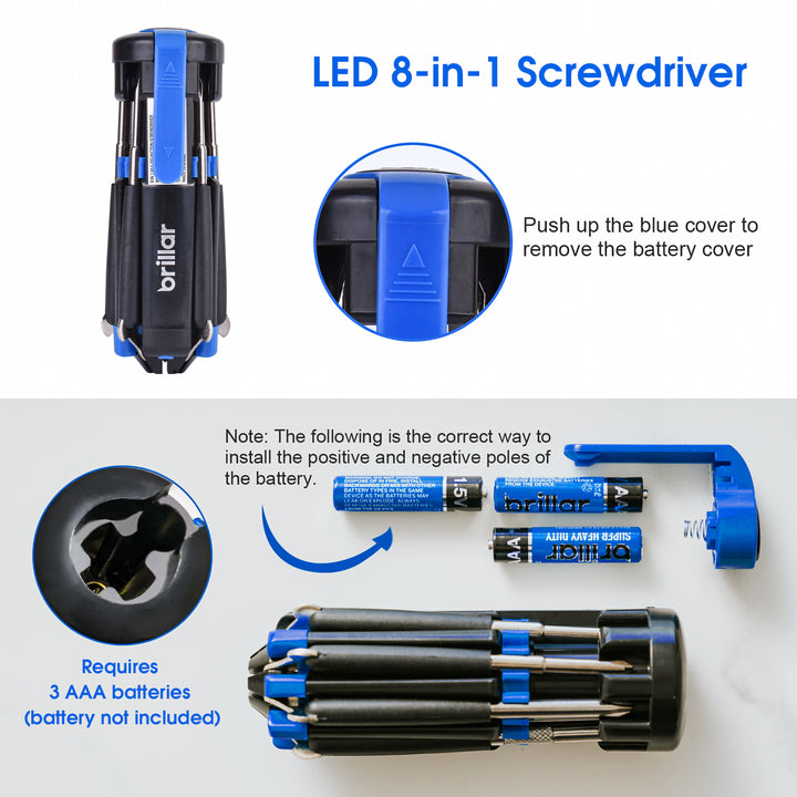 Brillar 8 in 1 Multifunction Screwdriver With LED Light