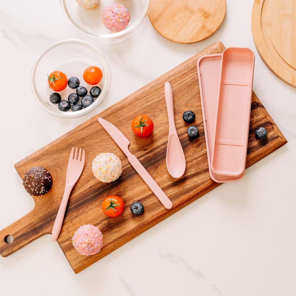 Living Today cutlery set Clevinger Reusable Wheat Straw Fibre Cutlery Set with Case - Pink