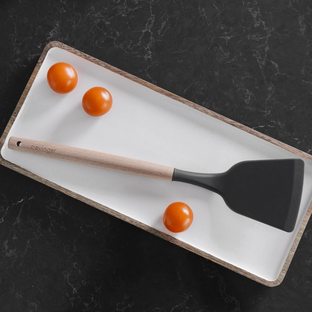 Beechwood & Silicone Kitchen Cooking Utensils Set - Turner/Spoon/Slotted Turner  - Charcoal