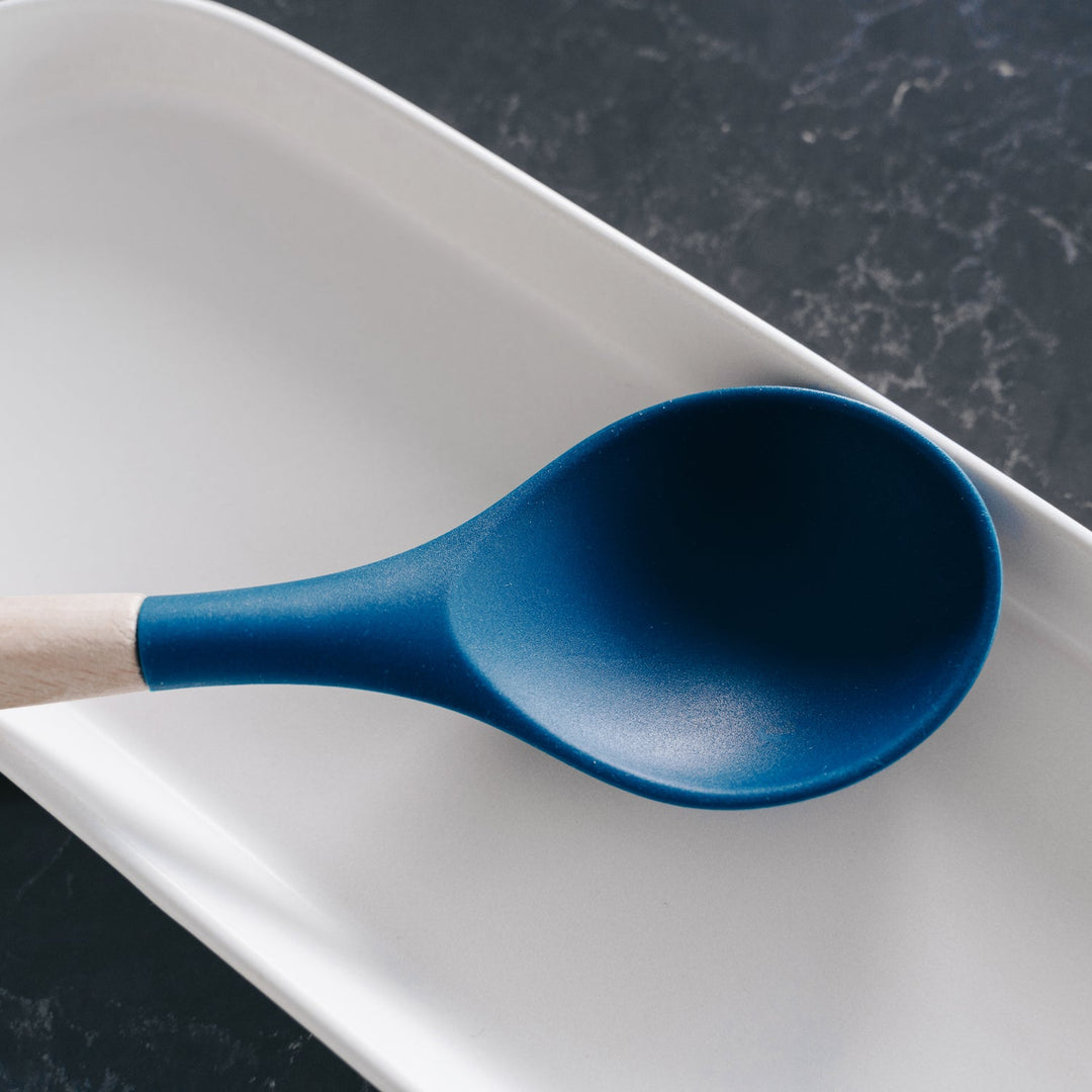 Beechwood & Silicone Kitchen Cooking Utensils Set - Turner/Spoon/Slotted Turner  - Navy