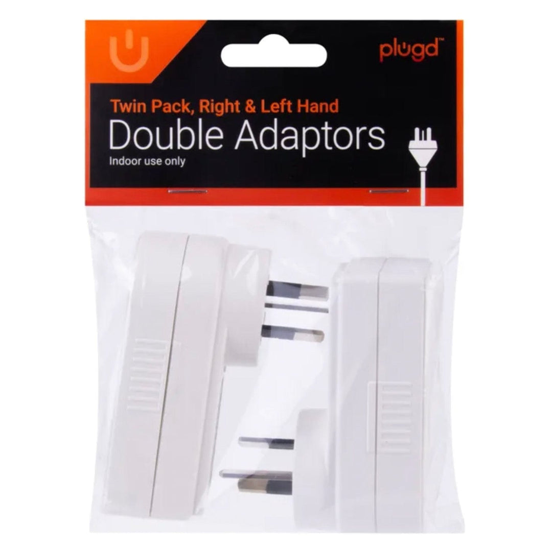 plugd Extension Cords 2 Pack x 2400W Double Adapter Right & Left Hand