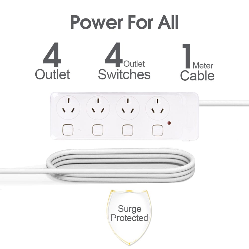 plugd Extension Cords 4 Outlet Powerboard With Surge Protection and Switches