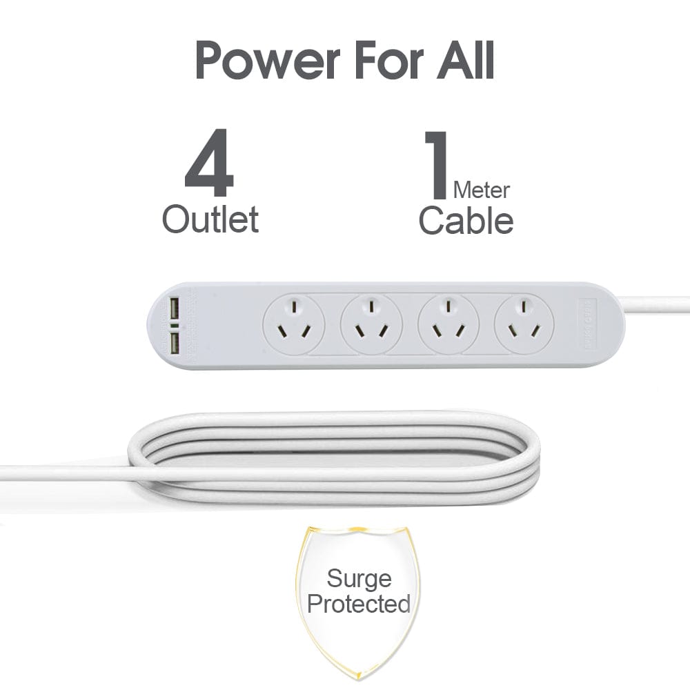 plugd Extension Cords 4 Outlet Powerboard With Surge Protection and Dual USB Charger