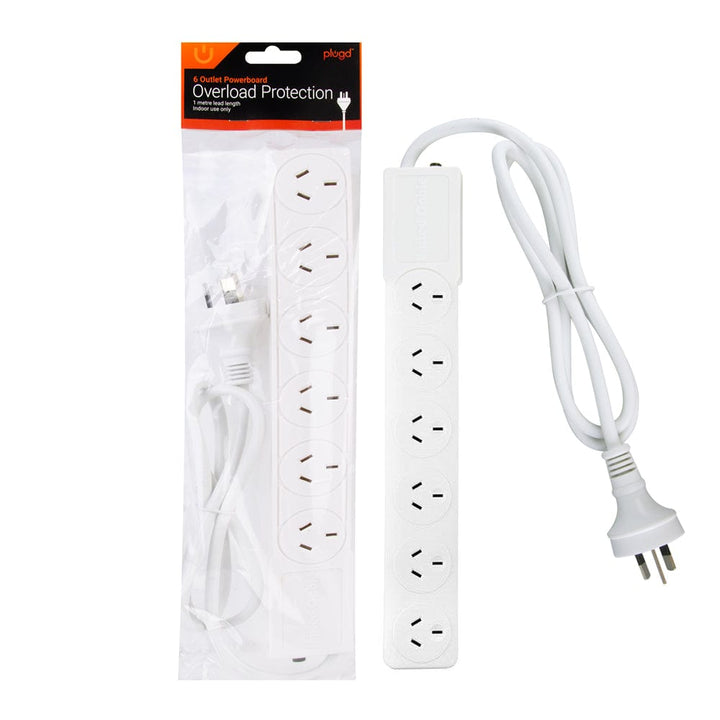 plugd Electrical 6 Outlet Powerboard With Overload Protection