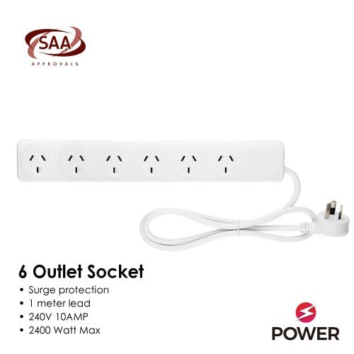 Living Today Electrical 6 Outlet Powerboard With Surge Protection